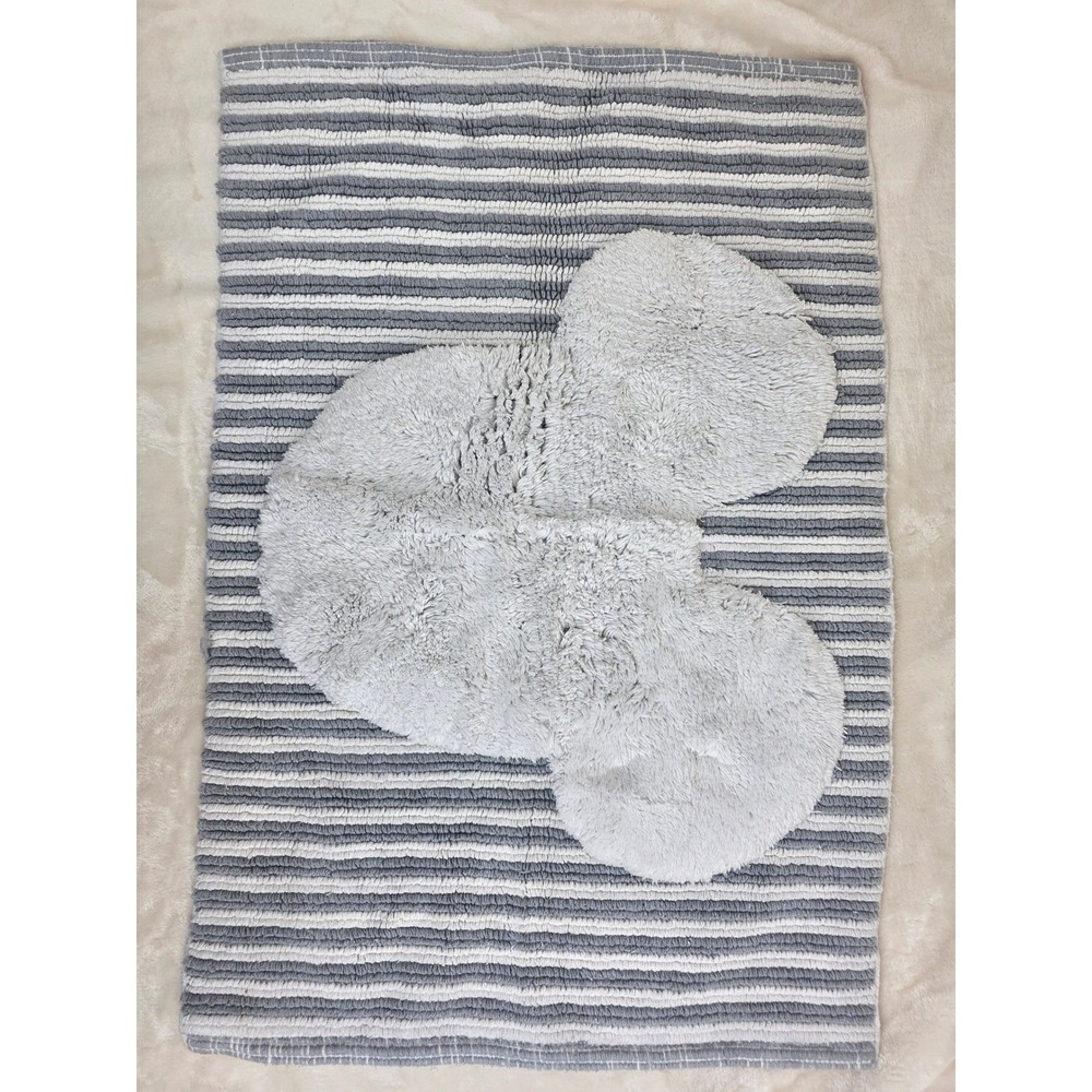 Pottery Barn Kids Mickey Mouse Bath Mat Rug Grey White‎ Stripes Cotton